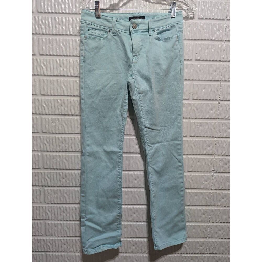 White House Black Market Women's Aqua Mid-Rise Slim-Fit Ankle Length Denim Jeans